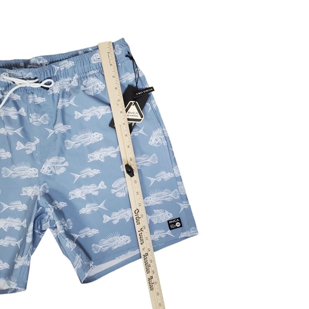 NEW RVCA Mens Horton Fish Elastic Short XL Blue Swim Surf Casual 7" Inseam - Picture 14 of 15